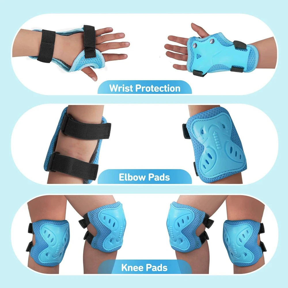 

Kids Protective Gear Set 6 Pack - Knee & Elbow Pads with Wrist Guards for Skateboard, Roller Skating, Bike Scooter Riding Sports