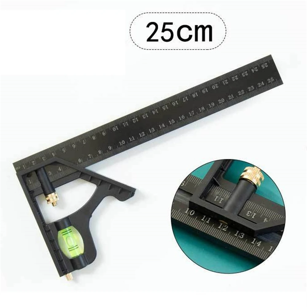 15/20/25cm Adjustable Combination Right Angle Ruler 45 / 90 Degree with Bubble Level Gauge Measuring Tools levelling instrument