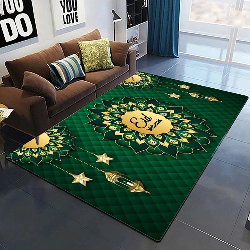 Muslim Prayer Mat Islamic Holiday Carpet Ramadhan Festival Rug Star Moon Print Doormat Living Room Sofa Floor Mat Bedroom Decor