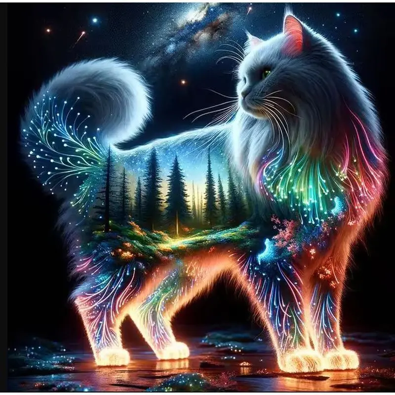 

GATYZTORY 5D DIY Diamond Painting Abstract Cat Landscape Full Square Diamond Embroidery Cross Stitch Mosaic Rhinestone Art Home