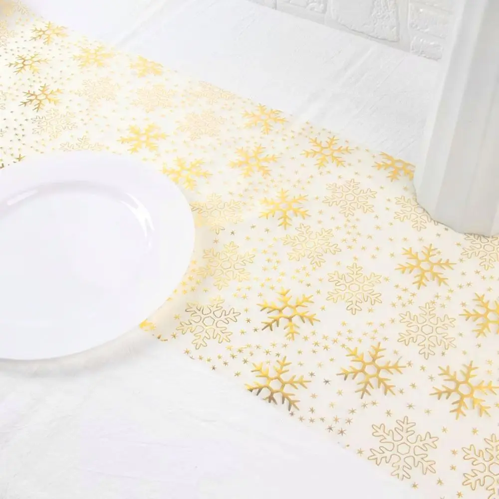 

Snowflake Pattern Christmas Foil Table Runner Glitter Organza Tablecloth Translucent Rustic Dinning Table Decoration Wedding