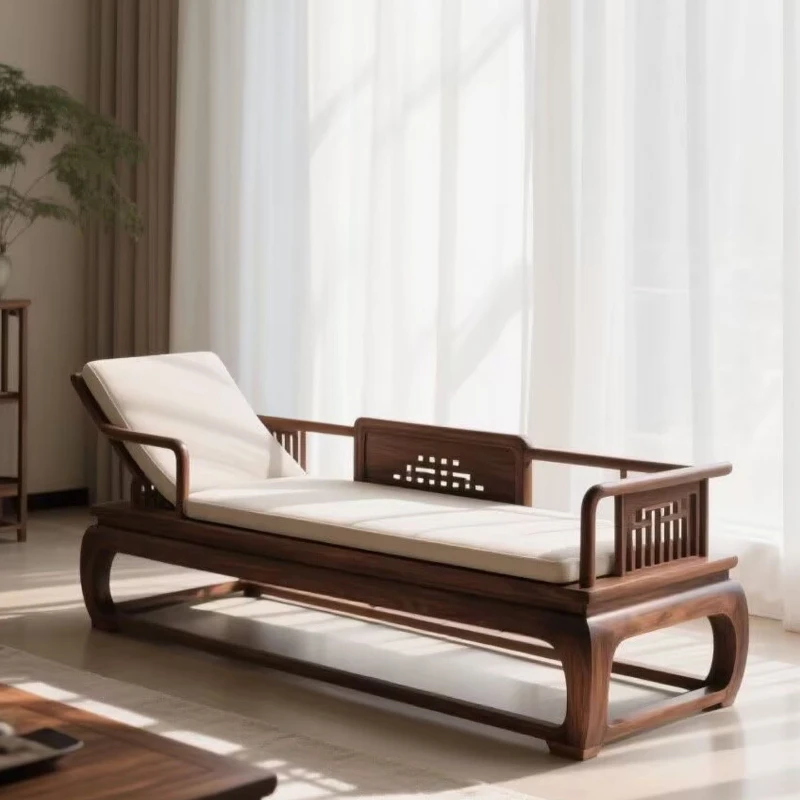 New Chinese black walnut solid wood chaise longue chaise longue retro high-end light luxury chaise longue