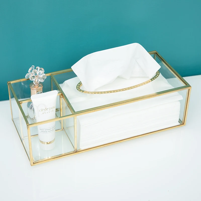 

Luxury Glass Tissue Box Holder Nordic Desktop Napkin Case Organizer Remote Control Cosmetic Storage Box