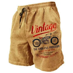 Vintage Motorrad Muster Strand Kurze Für Männer Mode Lässig Sommer 3D Gedruckt Badehose Lose Trend Streetwear Kurze Hosen