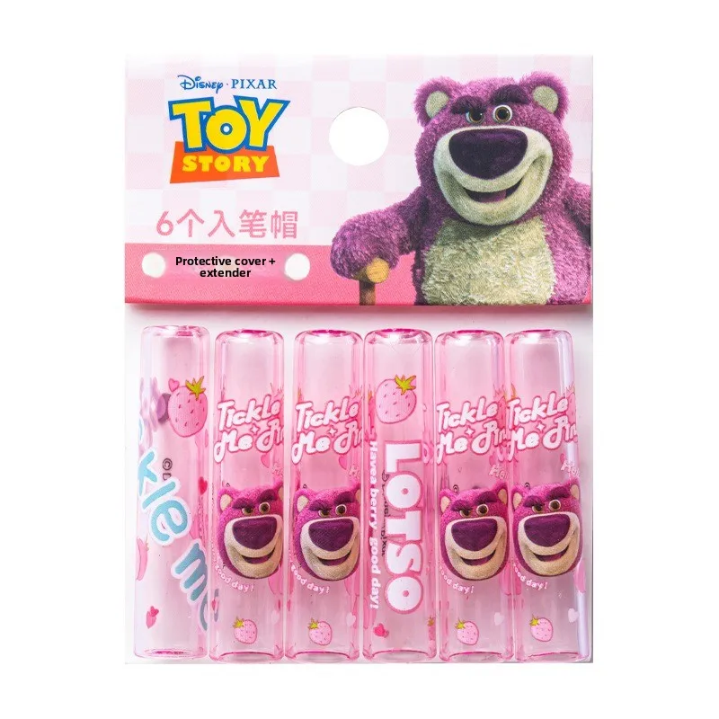 قبعة أقلام كرتونية جديدة من ديزني، غطاء قلم بلاستيكي لطيف للأميرة، غطاء قلم رصاص على شكل دب الفراولة، موسع 6 عبوات #5