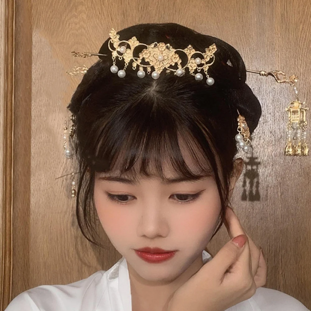 Chinese Style Hair Sticks Golden Metal Hairpin Glow Lantern Tassel Hair Clasp For Women Chinese Hanfu Hair Accessories Jewelry