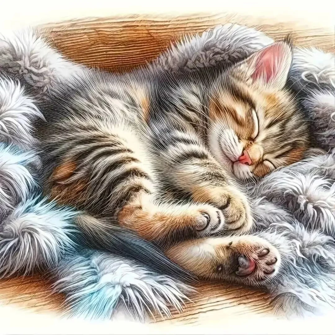 

DIY Sleeping Tabby Kitten on Fluffy Blanket Jigsaw Puzzle, Cozy Napping Cat Warm Indoor Art High Quality Perfect Home Decor