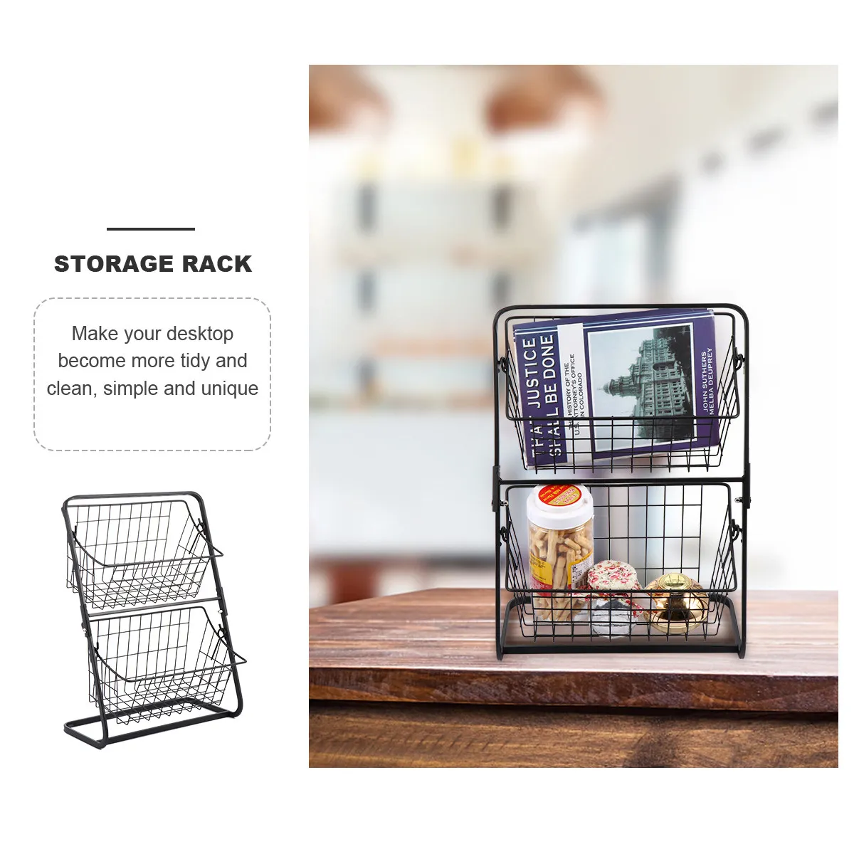 1Pcs High Grade Iron Storage Rack Two Layer Organizer Kitchen Desktop Home Supplies Basket Simple Elegant
