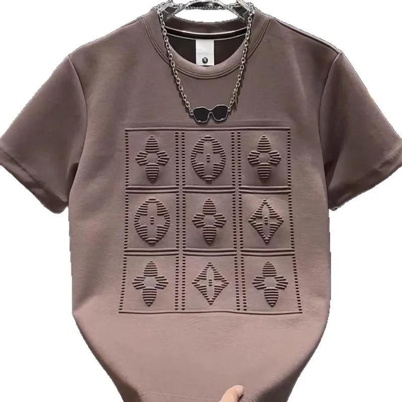 2025 summer new men's versatile heavy industry letter steel print short sleeve t-shirt fashion casual crew neck pullover top image 5