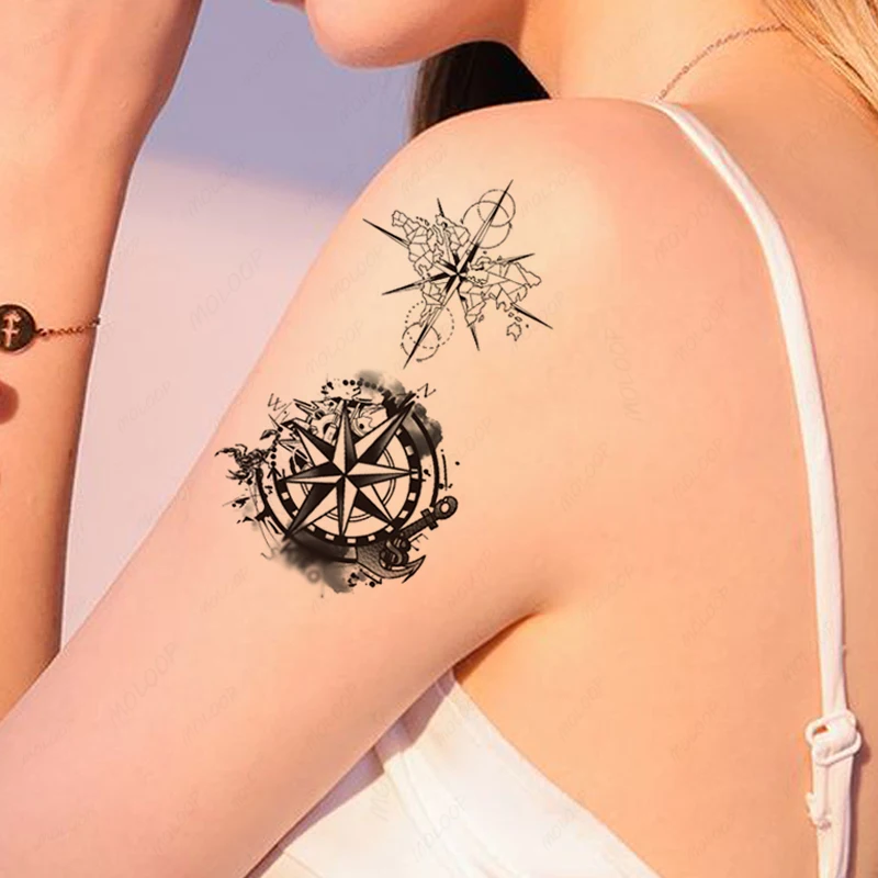 Autocollant de tatouage temporaire carte ancre cercle points Camposs Tatoo bras main jambe poitrine corps maquillage Art femmes hommes faux tatouages