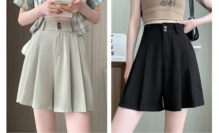 zjaiss Bauchkontrollierende, lockere, weit geschnittene Freizeit-Shorts für Damen, Sommer 2026, Neu, Hohe Taille, A-Linie, Anzug-Shorts – Detail 4