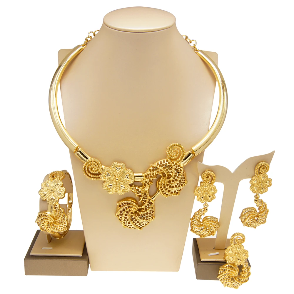 

Dubai women's gold plated jewelry set high quality wedding banquet dress accessories