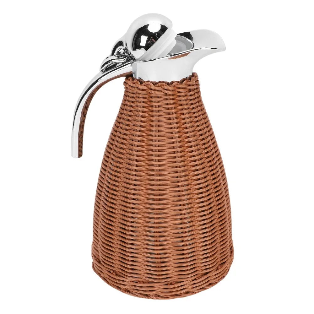 Handwoven Rattan Body Thermal Coffee Carafe Triple Walled 1.5L Capacity Woven Rattan Carafe 12 Hour Heat Retention 51 Oz