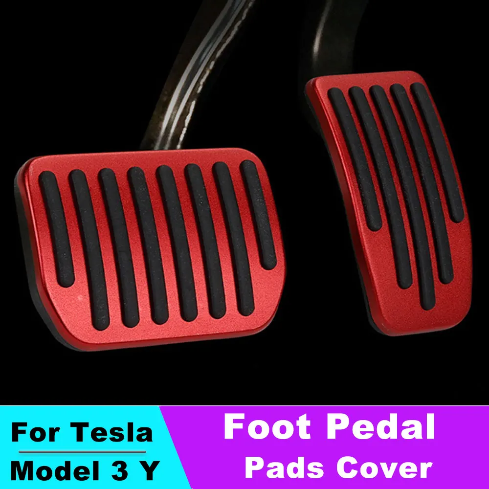 Car Foot Pedal Pads Covers For Tesla Model 3 Y 2017-2023 Accessories Litchi Grain Anti-s Aluminum Alloy Accelerator Brake