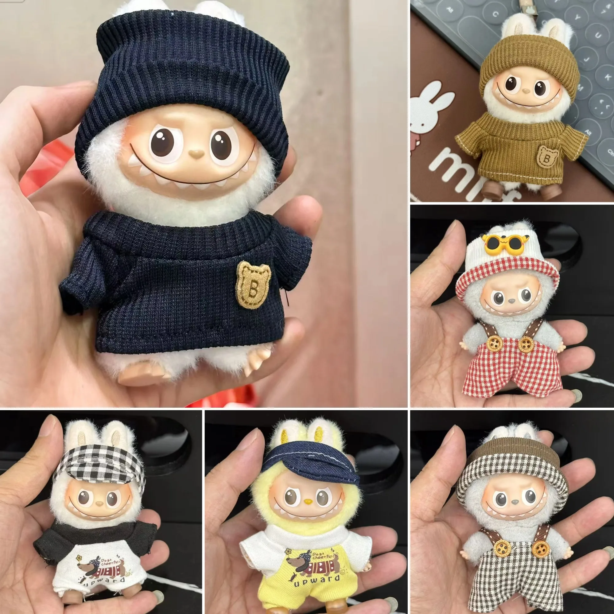 10cmミニラビュブ第4世代4.0ハートコードシリーズ2ピースカジュアルプレッピーニットセットレトロ遊び心のある赤い格子柄オーバーオールとTシャツセット