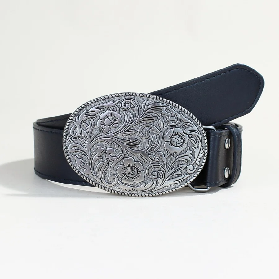 1 قطعة الرجال البني خمر منحوتة زهرة القرص مشبك التنين نمط زهرة تنقش حزام الجينز حزام الزخرفية تنوعا