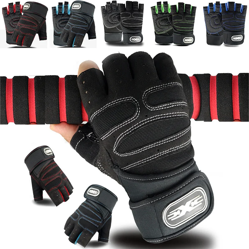 Fitness-Handschuhe für Männer und Frauen, Fitnessstudio, Fahrradhandschuhe, Halbfinger, Wandern, Training, rutschfest, Handgelenkschutz, Gewichtheber-Handschuhe