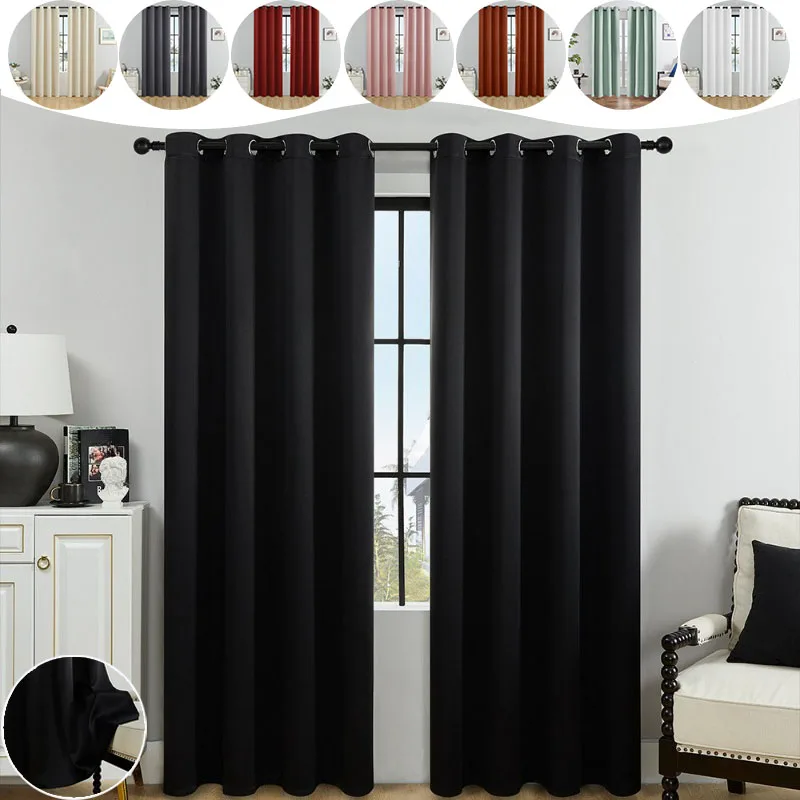 

Blackout Curtains with Grommet Top Easy Sliding Wrinkle Resistant Double-sided Smooth Solid ColorFabric Suitable for Living Room