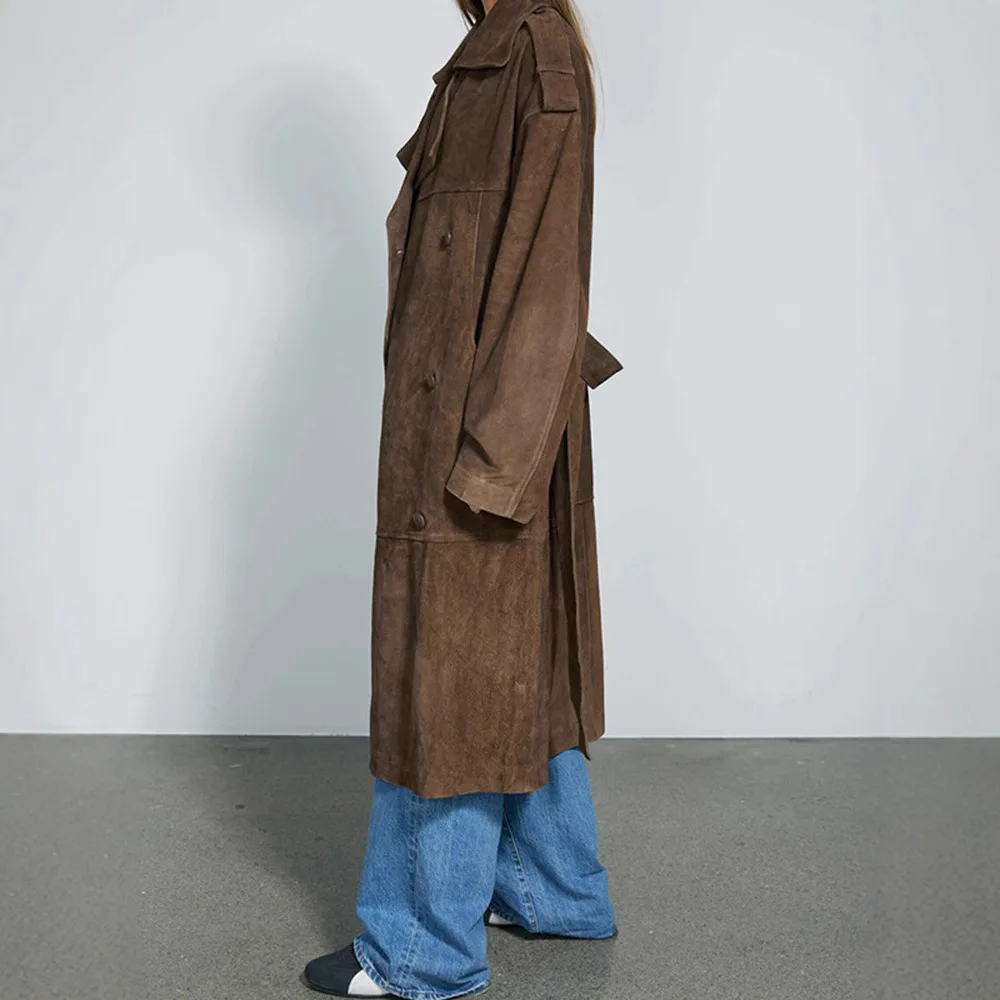Long Suede Coat 2025 Spring and Autumn Loose Lapel Temperament Commuter Women's Windbreaker