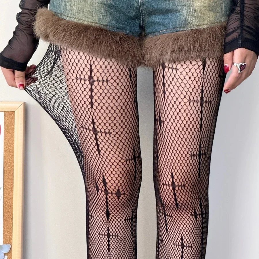 Rajstopy damskie Sexy Lace Mesh Fishnet Stockings Girls Lingerie Hosiery Hot White Black Cross Thigh High Long Pantyhose