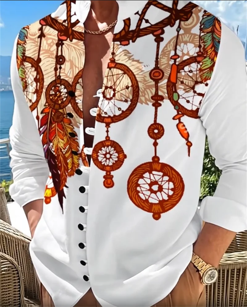 

Printed Music Notes Shirt Men's Button Long Sleeve Shirt Holiday Clothing Top Hawaiian Casual Men's Clothing