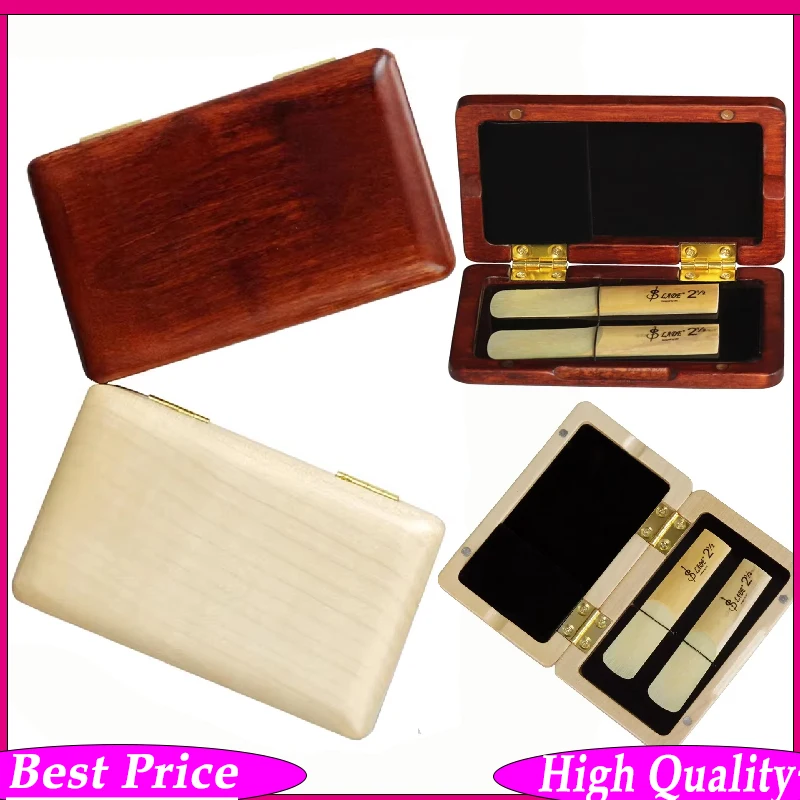Solid Walnut Wood Saxophone & Clarinet Reed Case – Holds 2 Reeds, Alto/Tenor/Soprano Sax & Clarinet Protective Storage Box