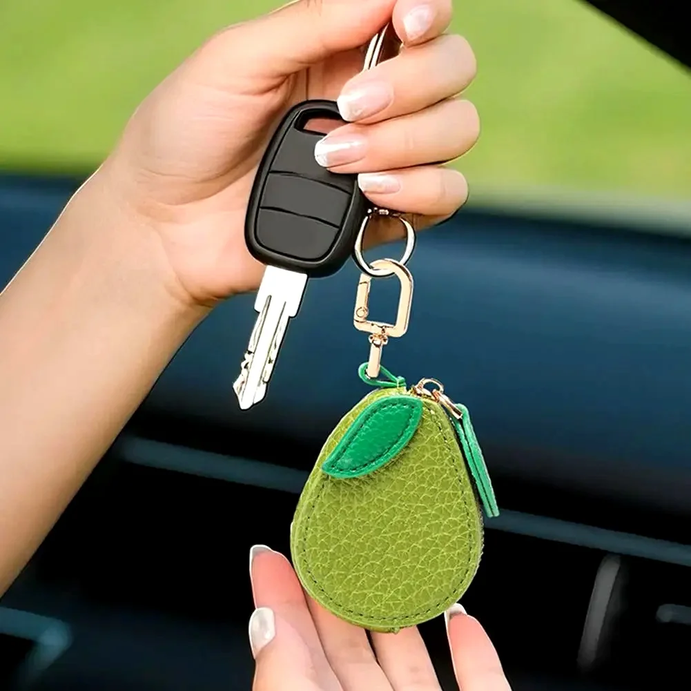 Cute Fruit Shape Leather Coin Purse Mini Zipper Earphone Bag Keychain Pendant Wallet for Women Girls Gift