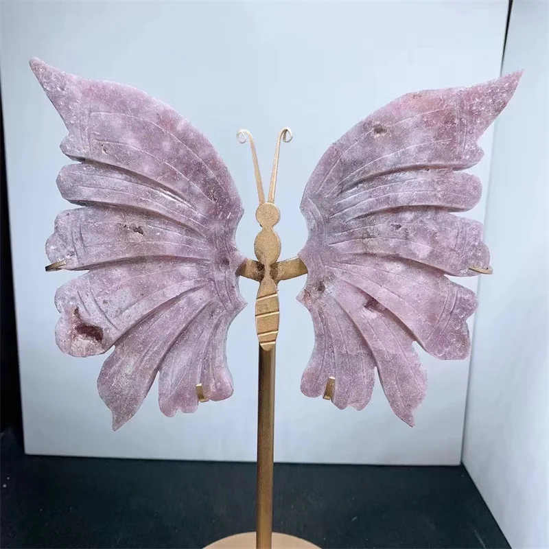 Natural gemstone carved angel wings purple pink crystal for home decoration