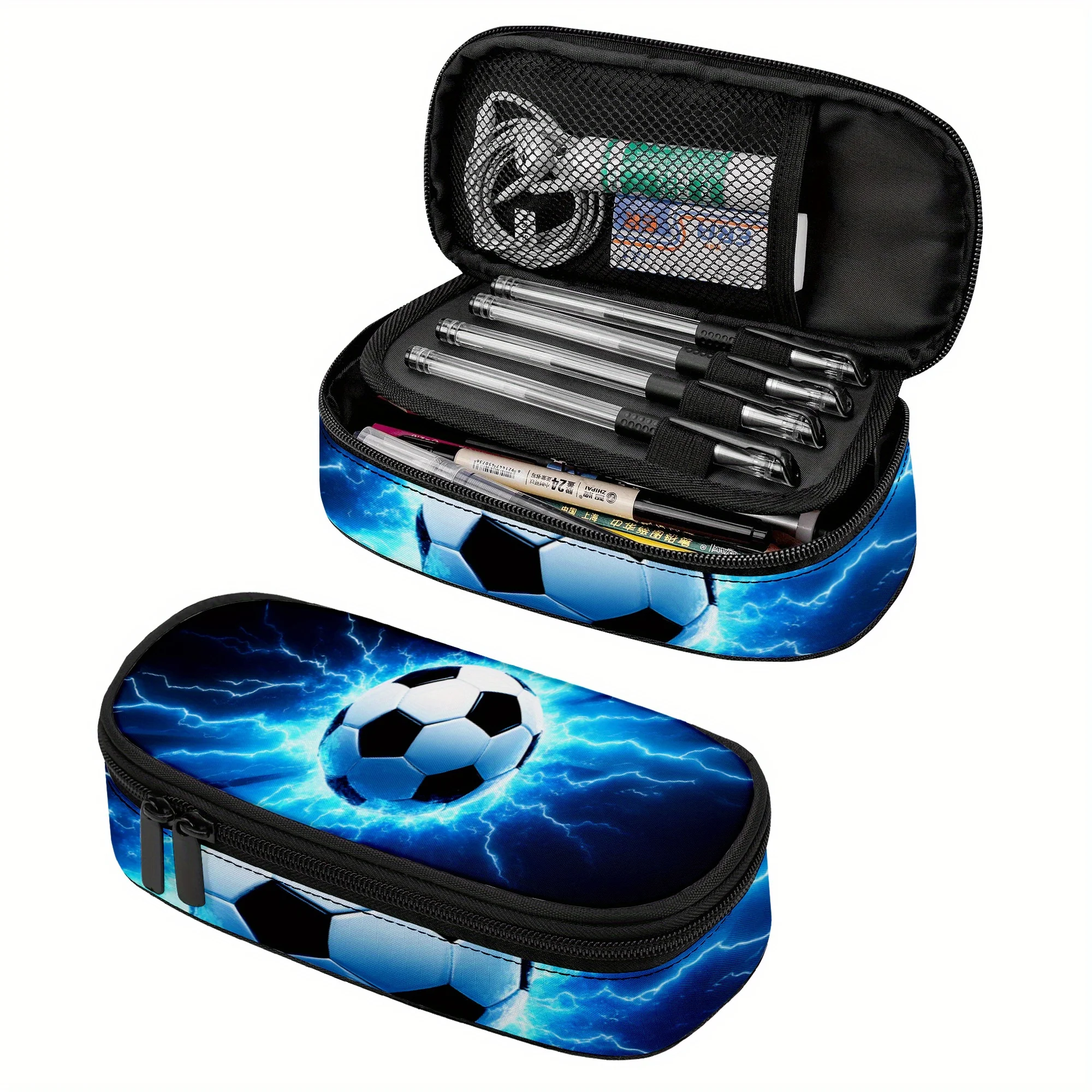 Soccer Ball Pencil Case with A Zipper Energy Game Makeup Bag Suitable for School Supplies Travel for Both Teenage Girls and Boys