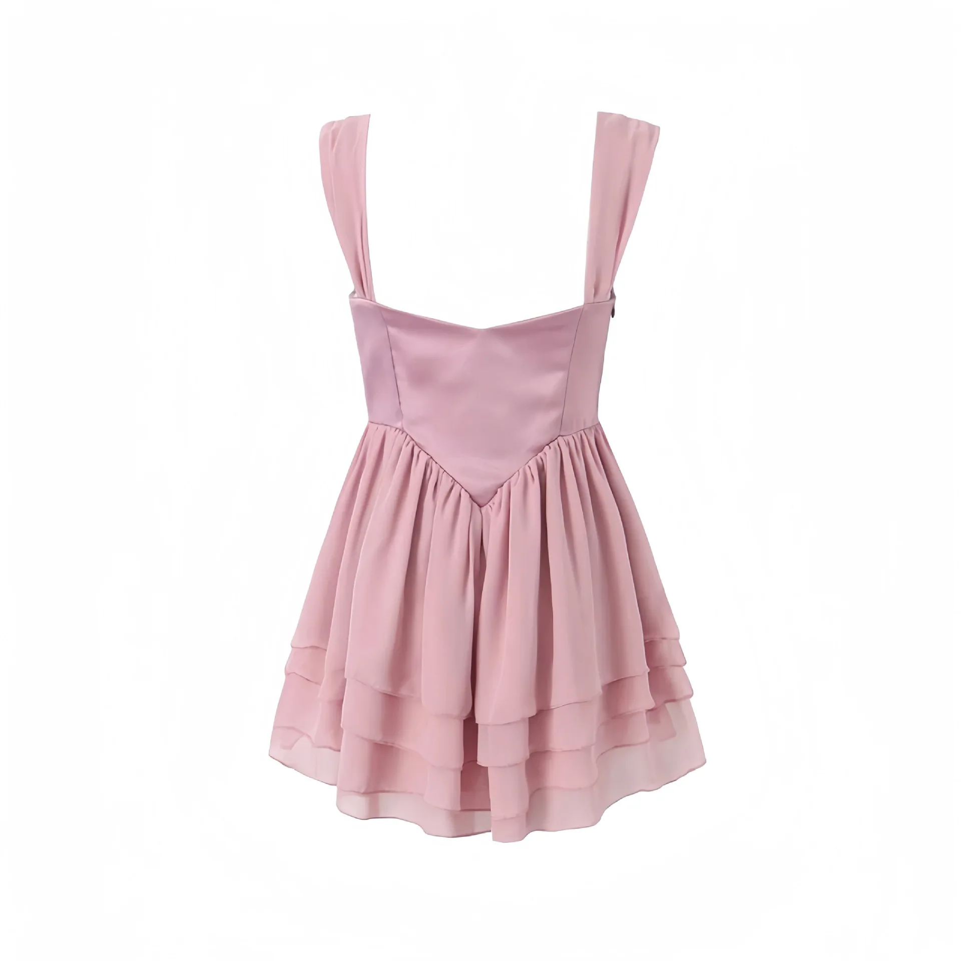 Women Corset Sleeveless V neck Sweet Sheila Chiffon Mini Dress Pink