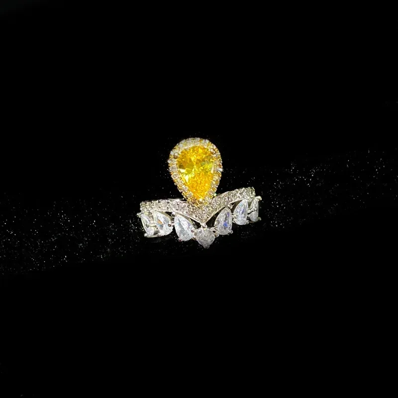 

MDL Moissanite style True Jewelry Teardrop Pear Shape Egg Yolk Diamond Ring Women's 18K Gold Plated Engagement Ring