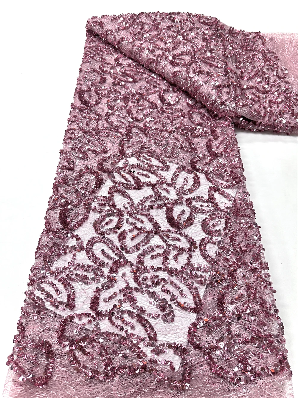 Luxurious Nigerian African Beaded Lace Fabric 2026 High Quality Sequins Embroidery African French Lace Fabric For Sewing Dress view 4
