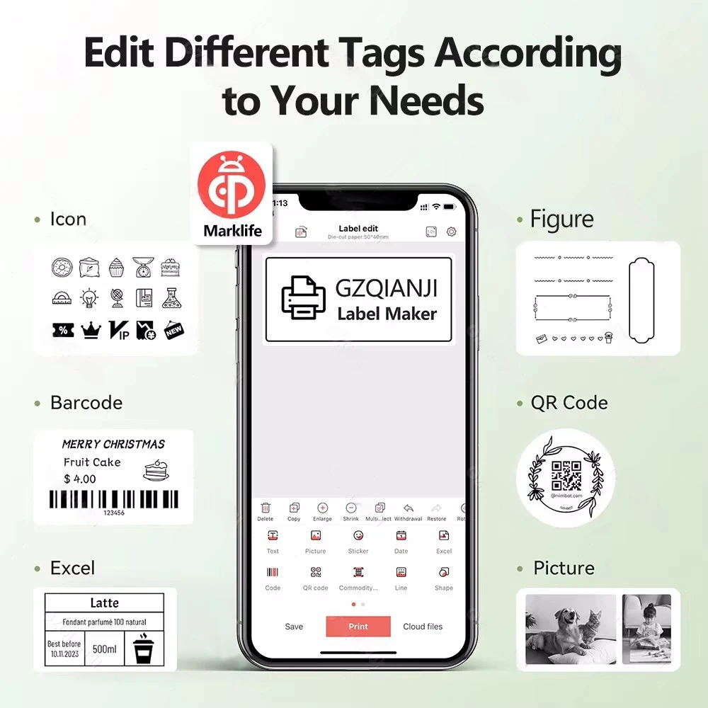 P50 Thermal Mini Wireless Label Sticker Printer Suitable For Small Business Home Office Portable Machine For Smartphone