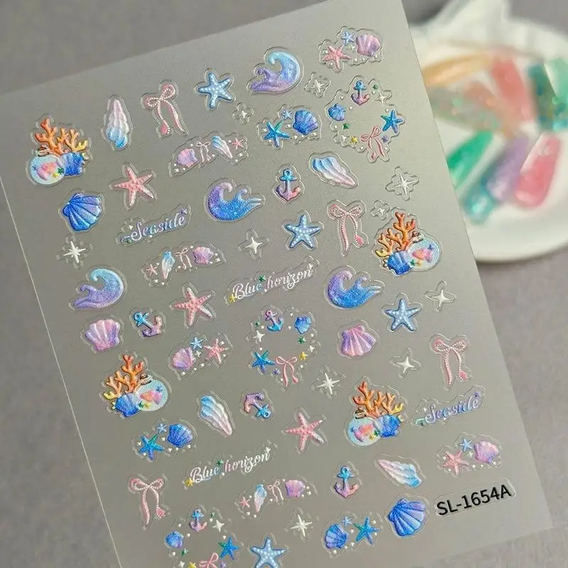 Bunte Blasen, Fischschwarm, Delfin, Wal, Nagelkunst-Aufkleber, Seestern, Muschel, Koralle, Qualle, Seepferdchen, Ozean, Maniküre-Aufkleber – Detail 10