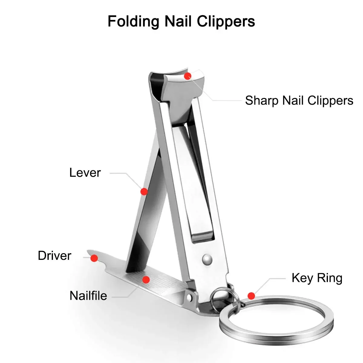 Collapsible Nail Clippers Small and Thin Portable Travel Nail Scissors Cutter Stainless Steel Manicure Tools with Nail Files