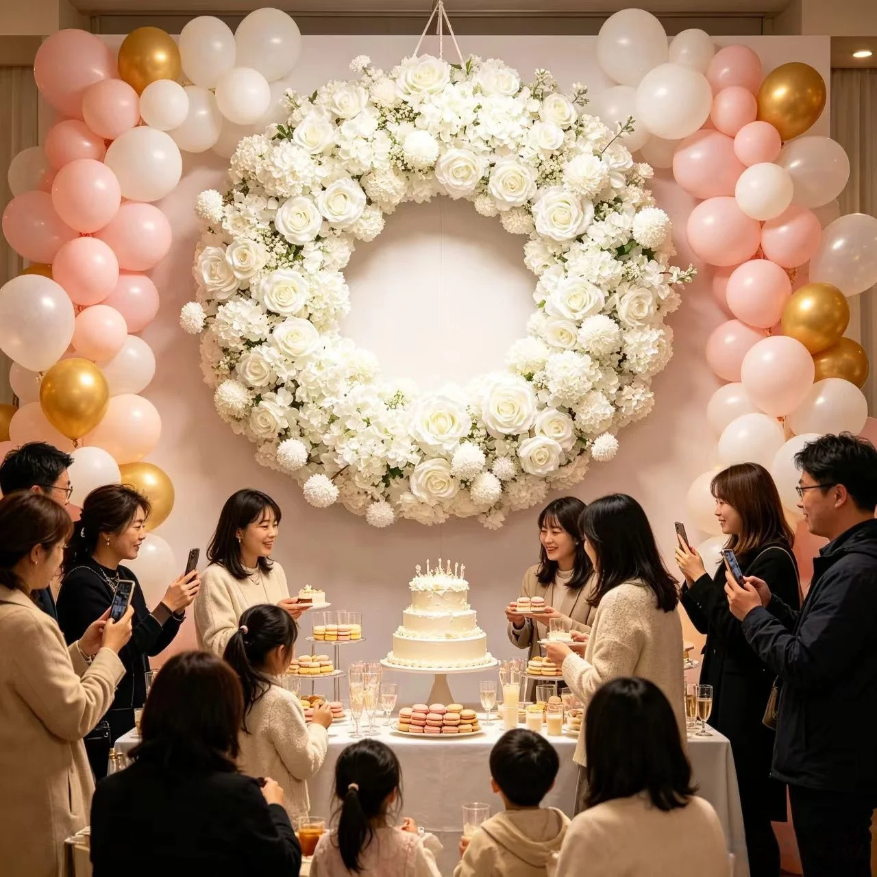 Custom White Artificial Rose Hydrangea Wreath Large Round Floral Wreath Wedding Backdrop Party Photo Booth Decor