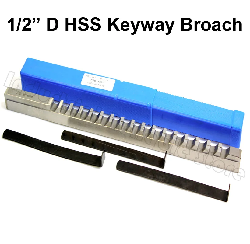 1/2D Push-Type Keyway Broach Inch Size HSS High Speed Steel with 3 Shim for CNC Router Metalworking Tool Metal Cutter