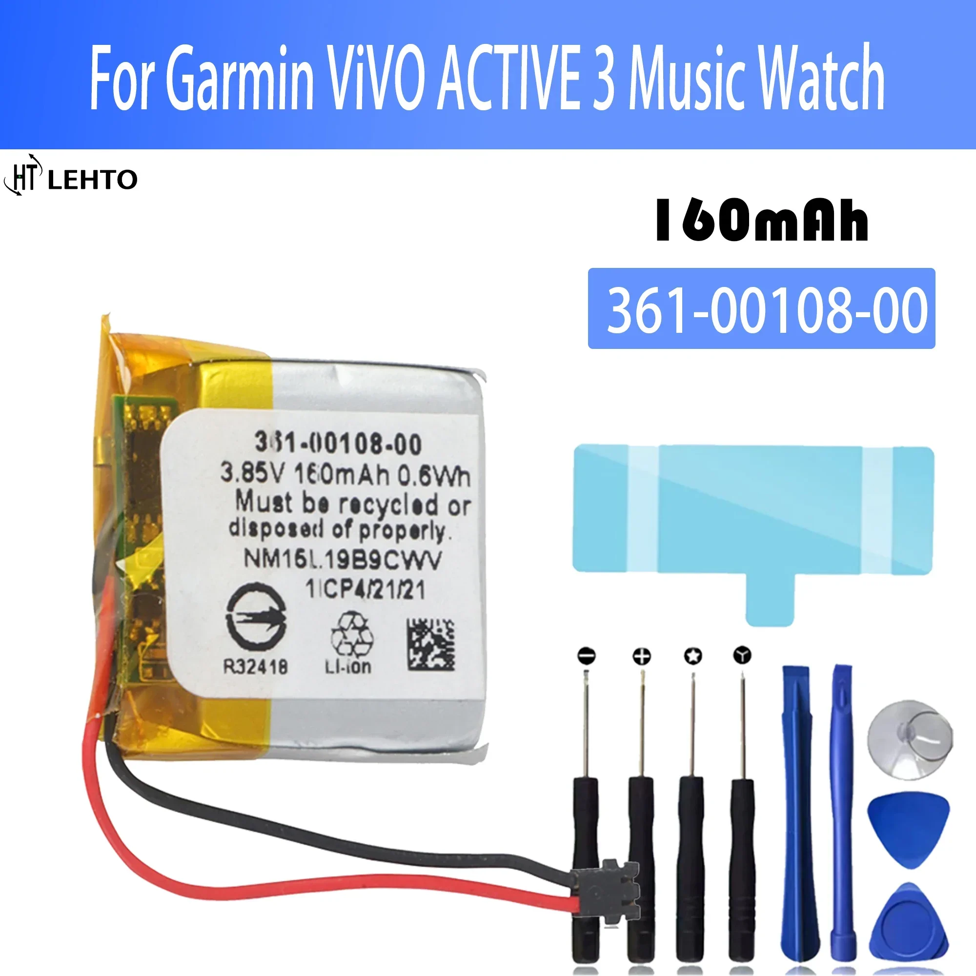 

361-00108-00 Original Replacement Battery For Garmin ViVO ACTIVE 3 Music Watch Li-po NL28LL31B03OC + Free Tools