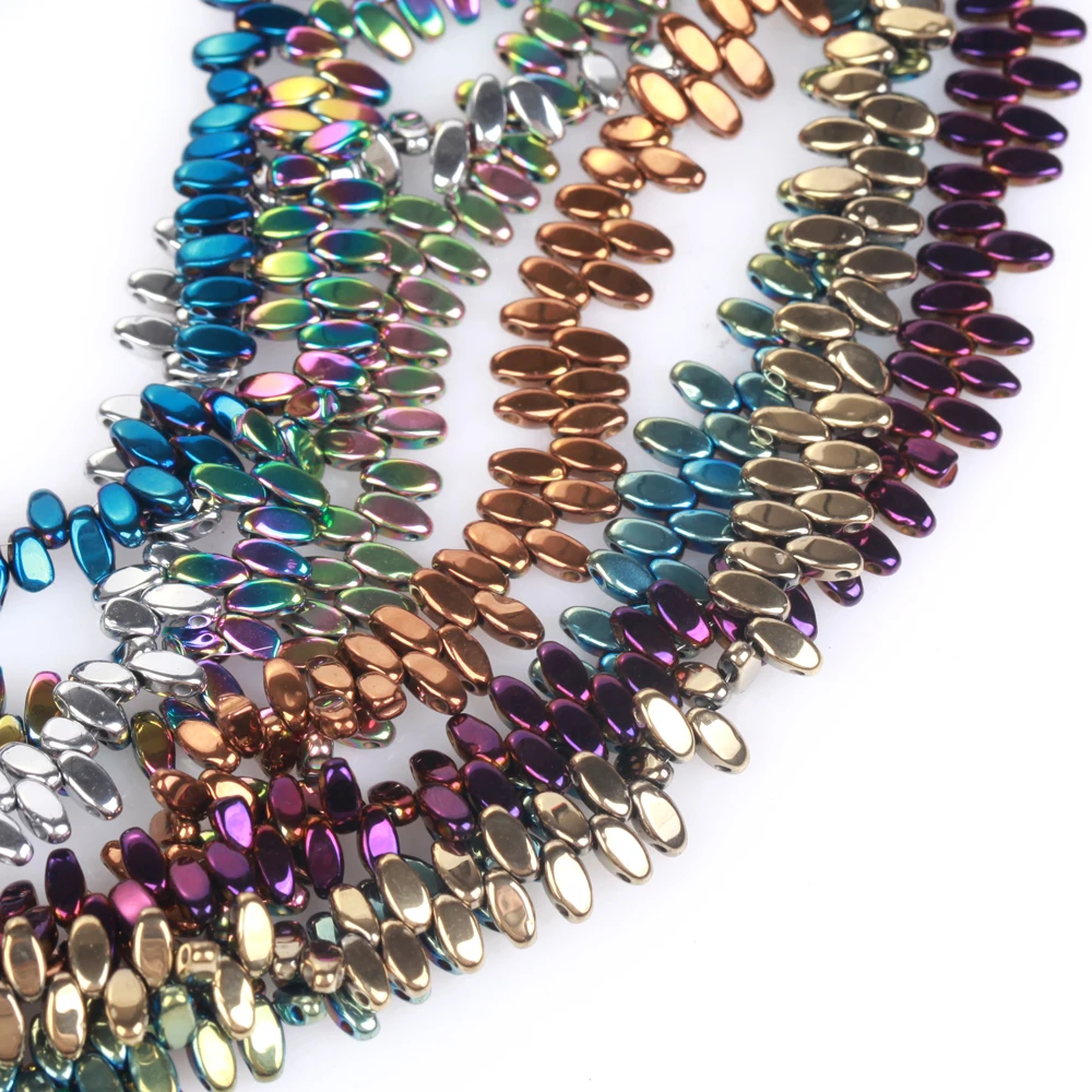 4x2 مللي متر الحجر الطبيعي AB الملونة ثقب مزدوج الأرز شكل الهيماتيت فاصل فضفاض الخرز لصنع المجوهرات عقد دي اي واي سوار 15" #2