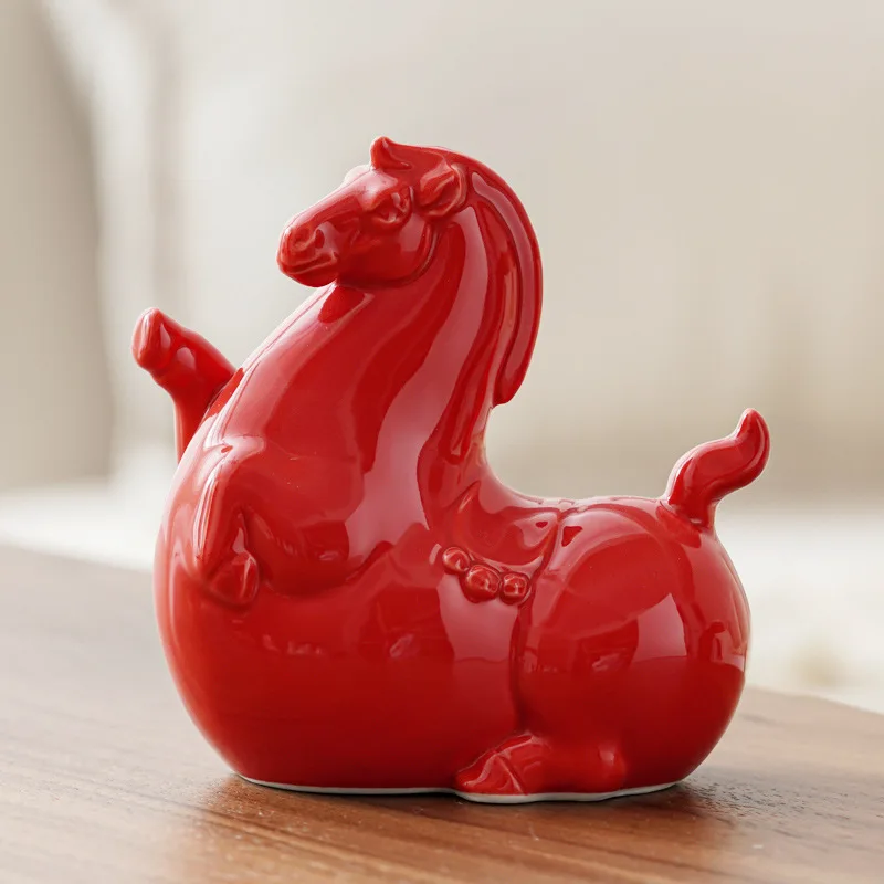 Creative new Chinese style Feitian Tangma ceramic ornaments, pink pony crafts, living room, study decoration, high-end gifts