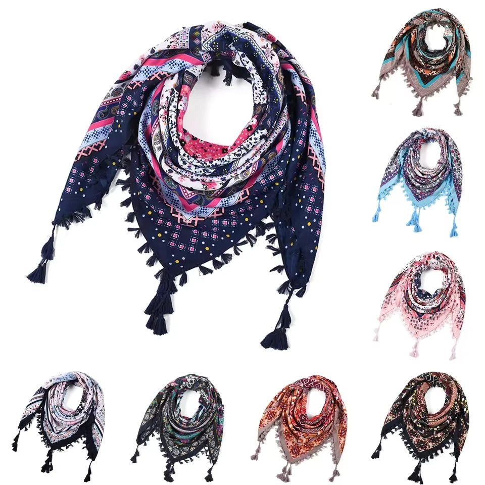 Fashion Women Printing Button Shawl Scarf Women Bohemian Scarf Ethnic Tie Tassel Scarf Large Scarves Pineapple Head Scarf