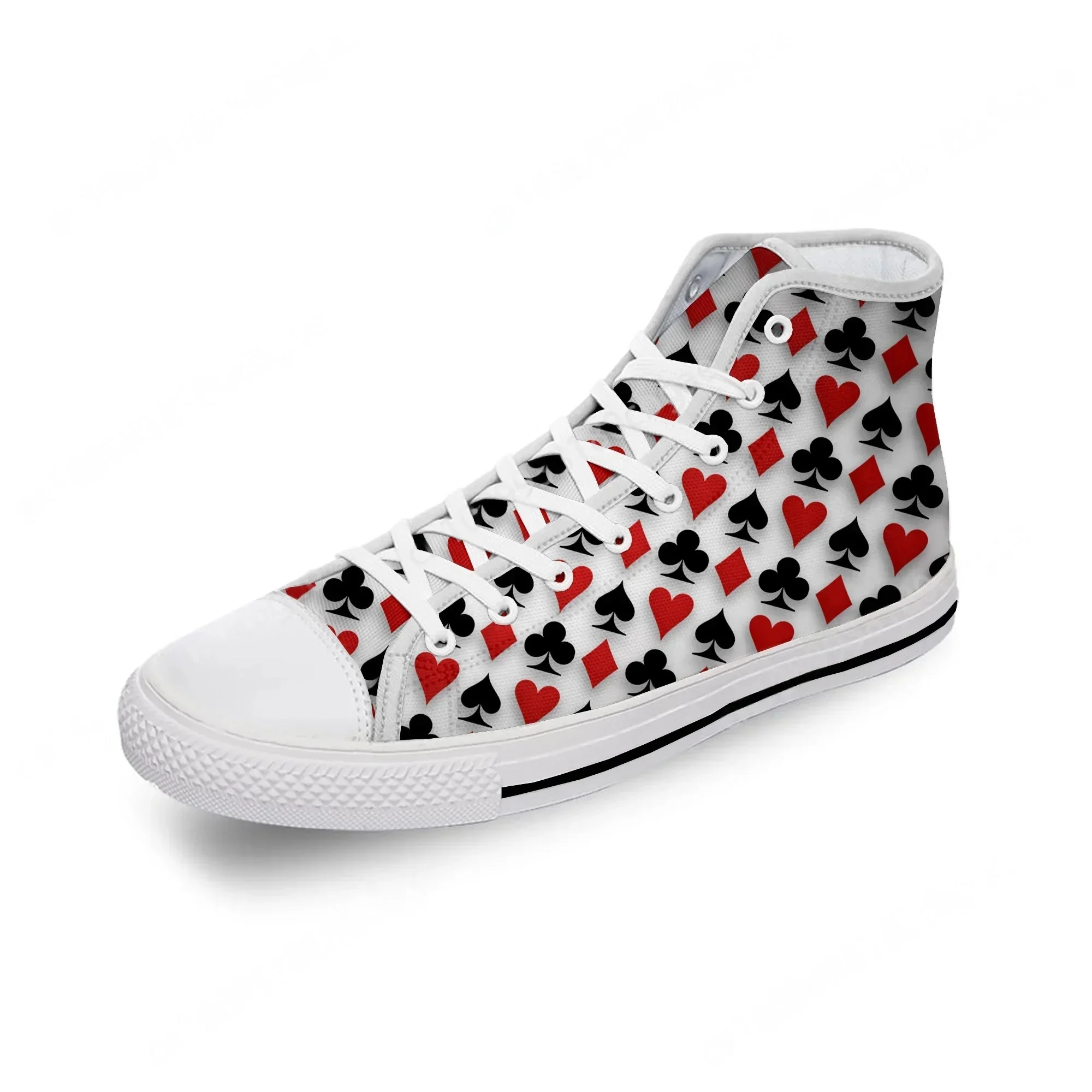 

Playing Card Poker Popular Cool White Cloth Fashion 3D Print High Top Canvas Shoes Men Women Lightweight Breathable Sneakers