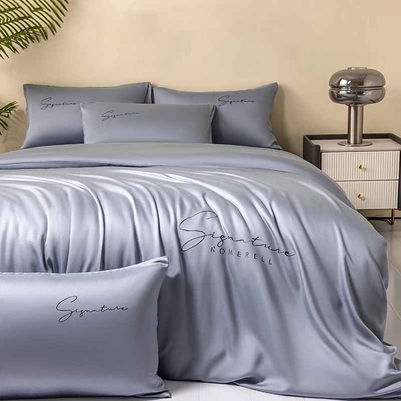 Neue reine Farbe Eis Seide Bettwäsche 4-teiliges Set klimatisierte Bettbezug Bettwäsche Einzelstück maschinenwaschbar Nackt schlafendes Einzelbett Doppelbett Multi-Size