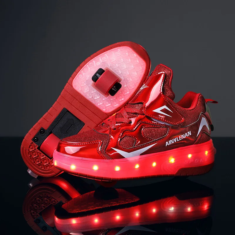 Led Kinder 2 Räder Skates Schuhe Roller Outdoor Sneaker Abnehmbare Skating Jungen Mädchen 2 Reihe Schwarz Geschenk Schiebe Batterie Wiederaufladbare