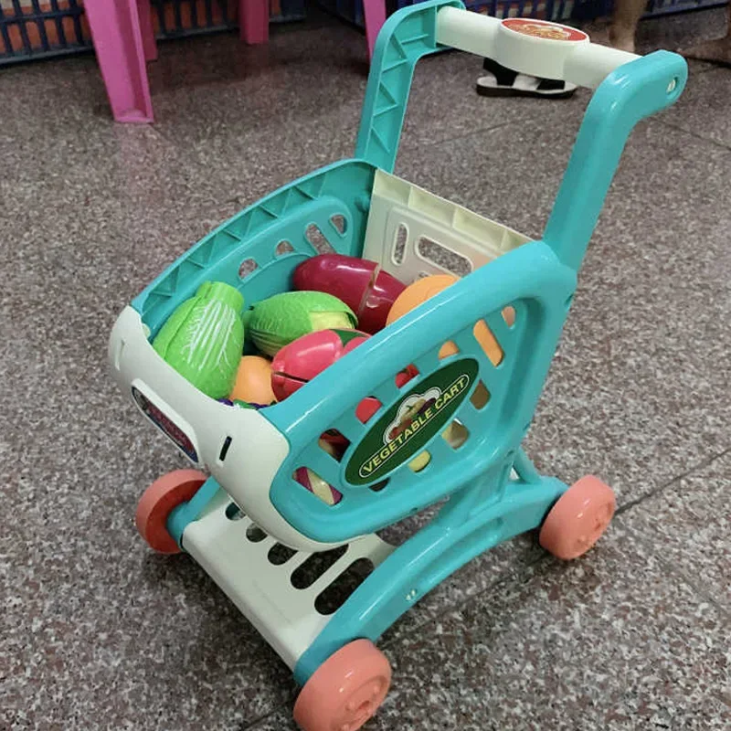 Rollenspiel-Supermarktspielzeug, 15-teiliges Einkaufswagen-Set mit schneidbarem Essen, interaktives Rollenspiel für die Entwicklung sozialer Fähigkeiten