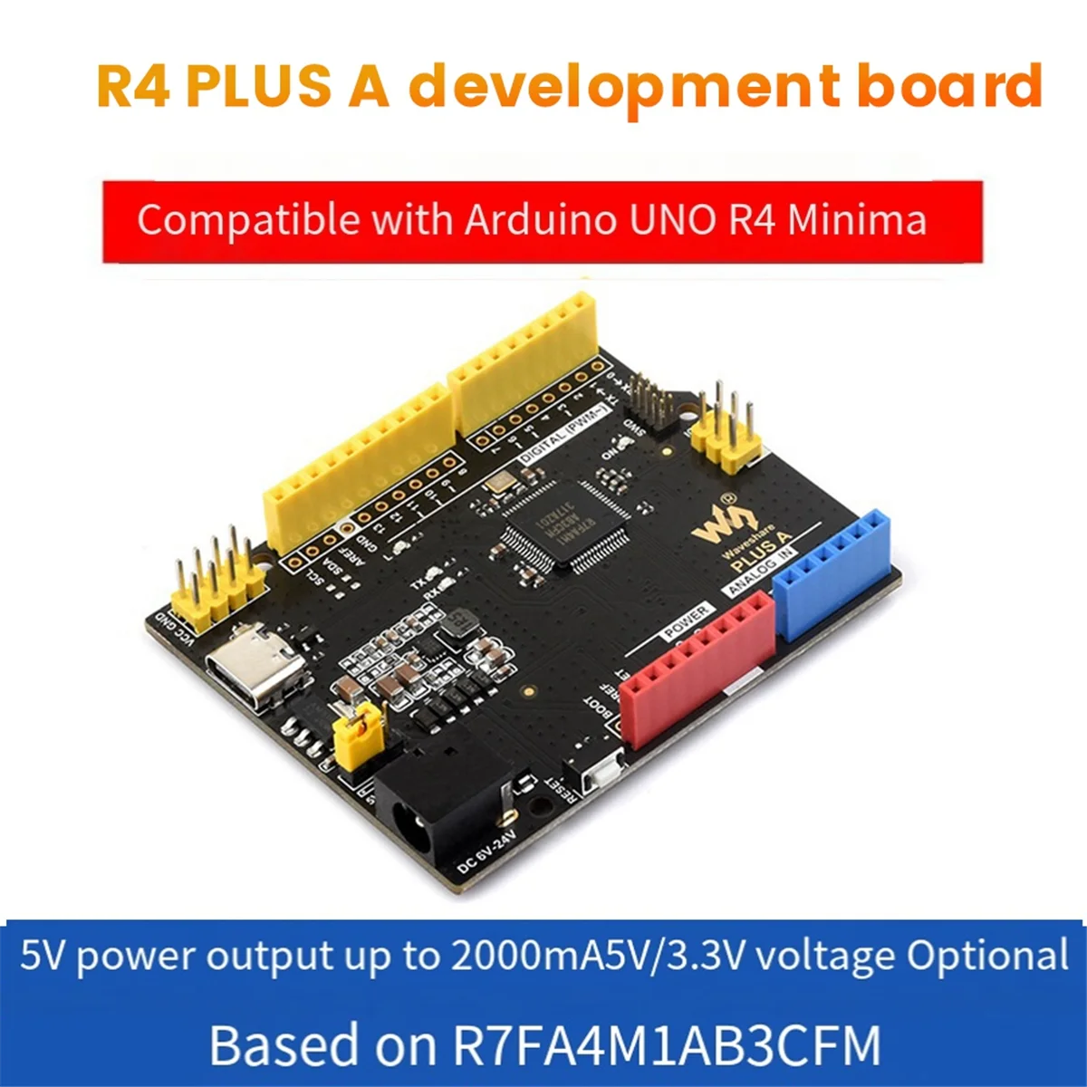 Плата разработки AT87-Waveshare R4 Plus R7FA4M1AB3CFM R7FA4 Plus, совместимая с Arduino UNO R4 Minima R7FA4 Plus A