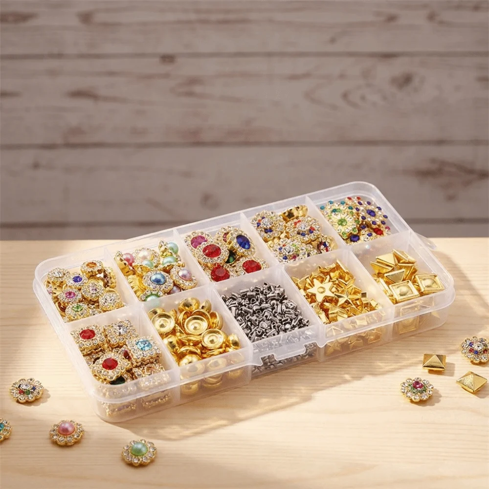 Hand Press Beads Pearl Rivet Set Circular/Irregular Shape with Beads Screw Heads Rivet Studs Loose Beads Multi-color