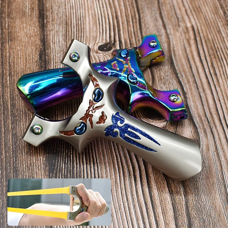 

High Quality Aluminum Alloy Slingshot Electroplated Color Metal Thick Weighted Sling Hunting Shooting Professional Slingshot