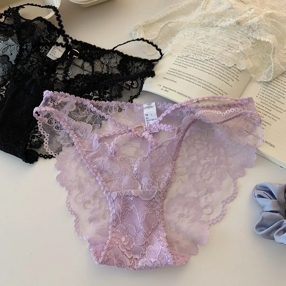 Atmungsaktive Spitzenhöschen mit hoher Taille, dünne Unterwäsche aus Baumwolle im Schrittbereich für Damen, transparente Netz-Spitzen-Slips – Detail 12