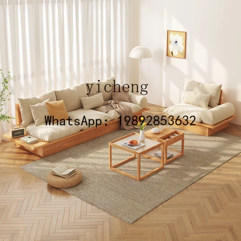 Log Style Fabric Sofa Living Room Storage Tatami Solid Wood Deck Sofa